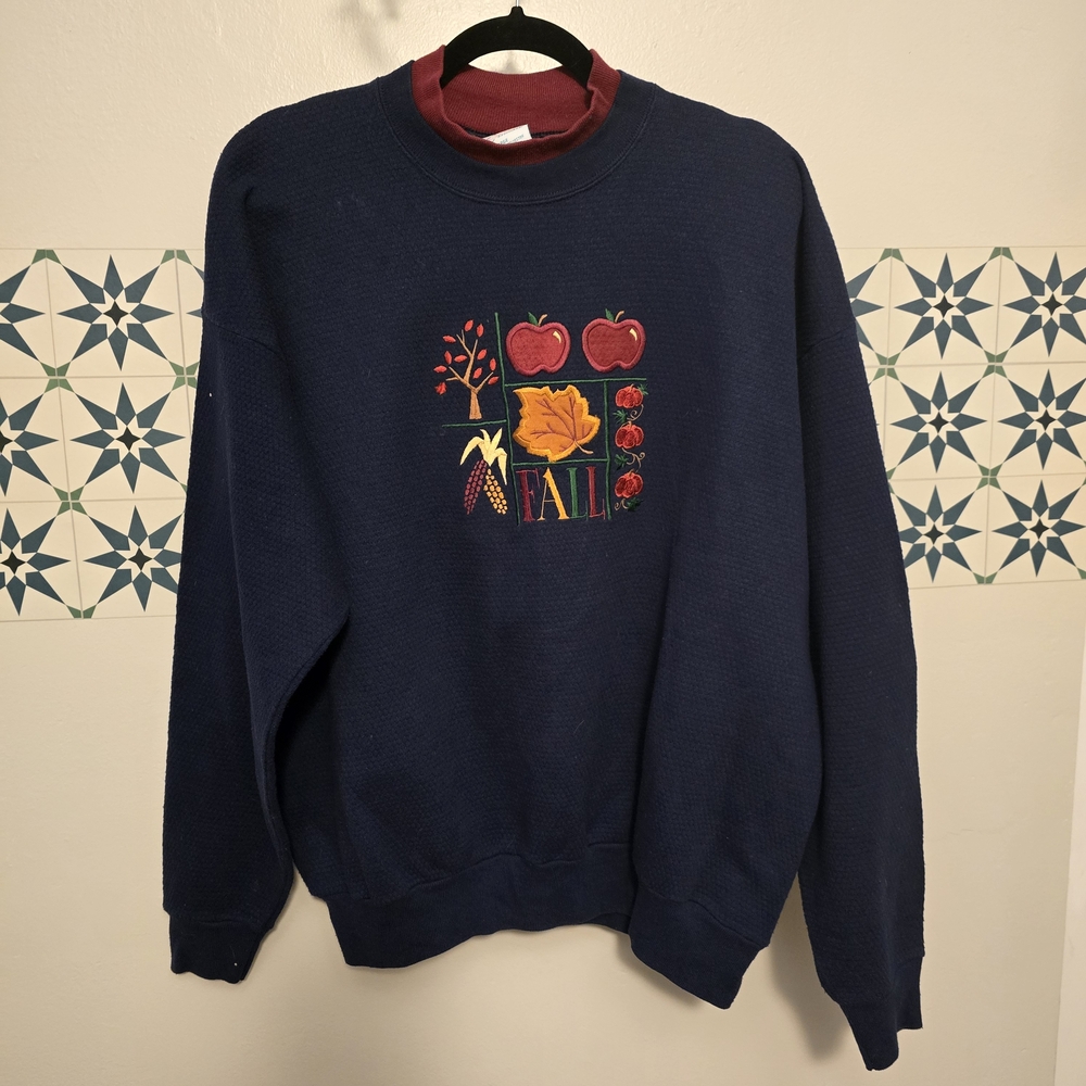 Navy Blue Fall-Themed Women's Sweater